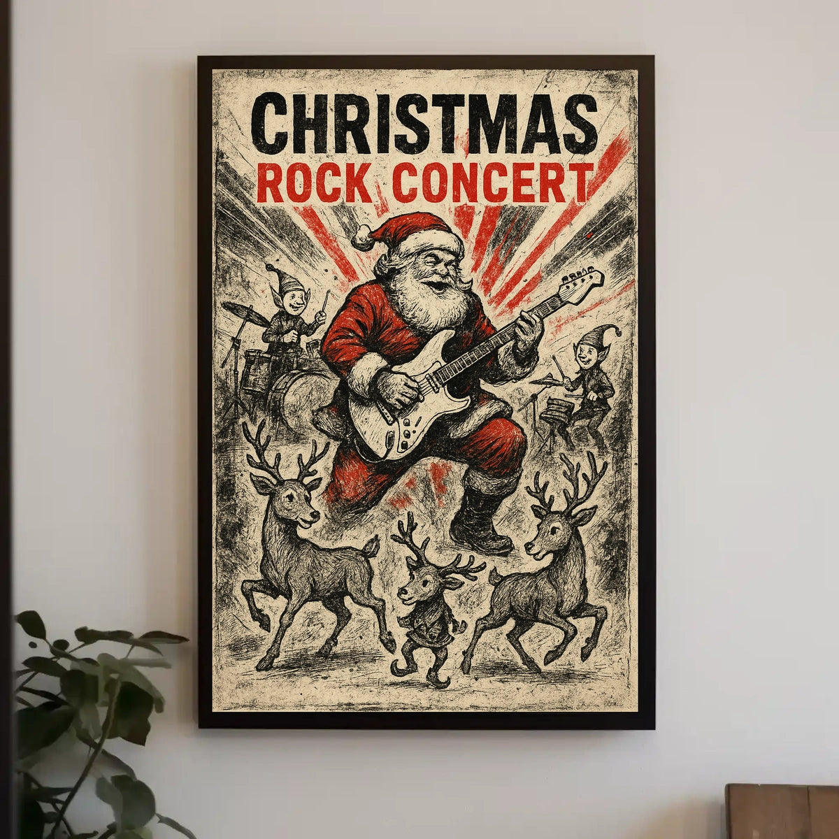 Christmas Rock Concert Santa Vintage Music or Concert Poster