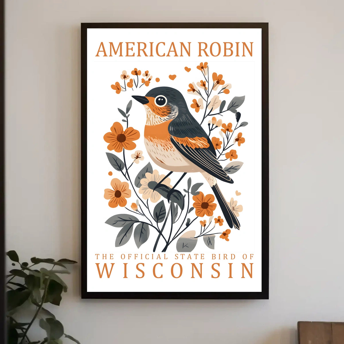 American Robin Wisconsin State Bird Poster Art