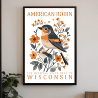 American Robin Wisconsin State Bird Poster Art