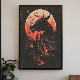 Dark Gothic Dragon Castle Fantasy Art Poster PosterGoat