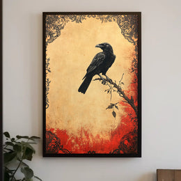 Raven on a Branch Artistic Vintage Animal Poster