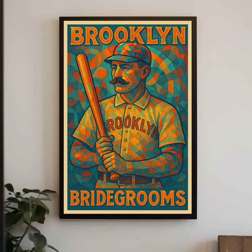 Vintage Baseball Art Poster of Brooklyn Bridegrooms Sports Poster