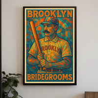 Vintage Baseball Art Poster of Brooklyn Bridegrooms Sports Poster