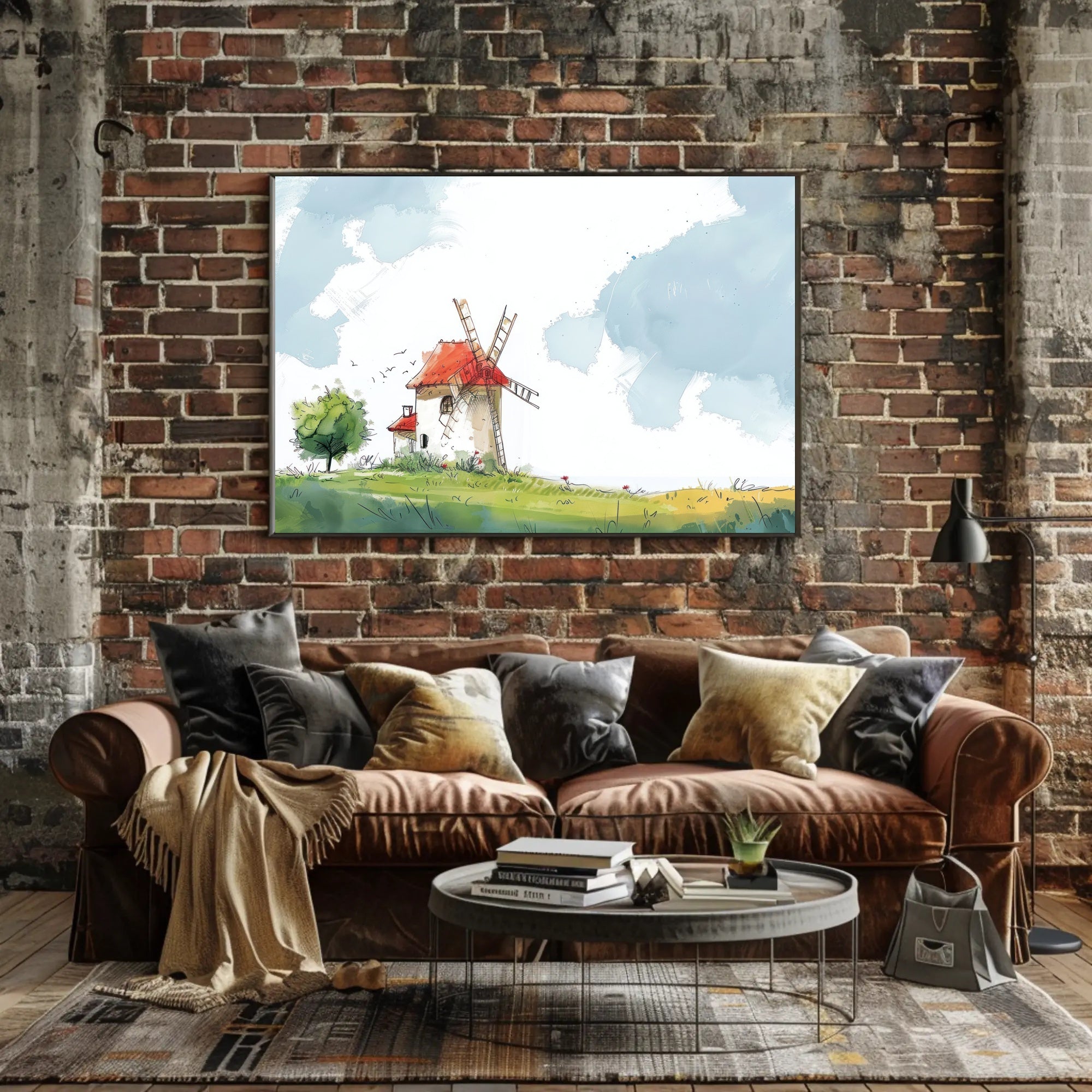 Serene Windmill Landscape Poster