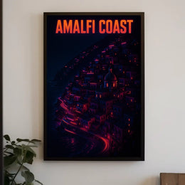 Amalfi Coast Neon Nightscape Poster Wall Art Decor Print
