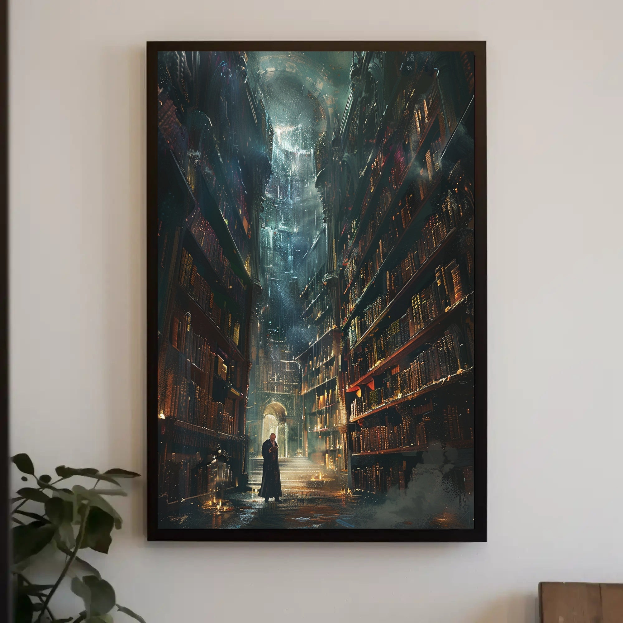 Enchanting Library Fantasy Scene, Surreal and Mystical Poster PosterGoat