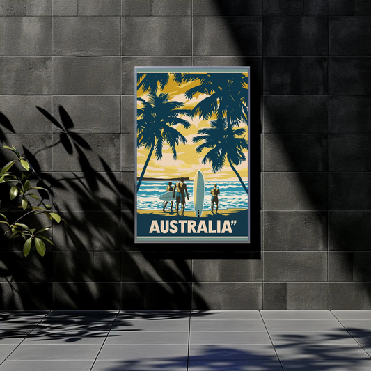 Vintage Travel Poster - Australia Surf Scene