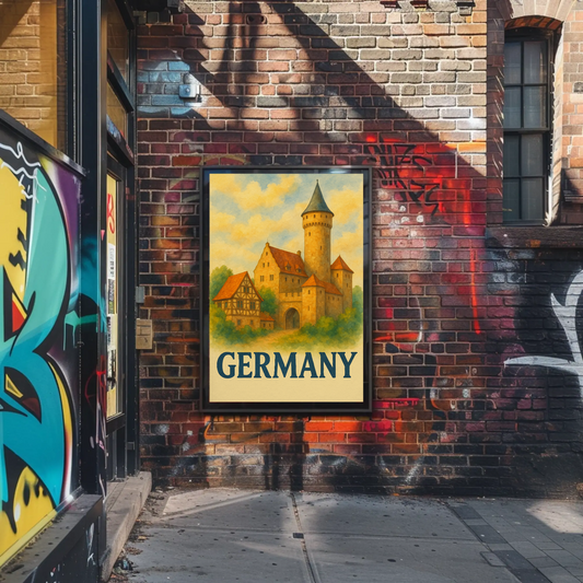Germany Castle Village Watercolor Travel Poster