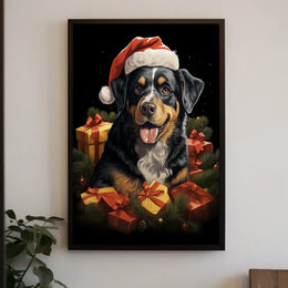 Festive Dog with Santa Hat Holiday Poster