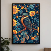 Vibrant Kingfisher Floral Paradise Poster