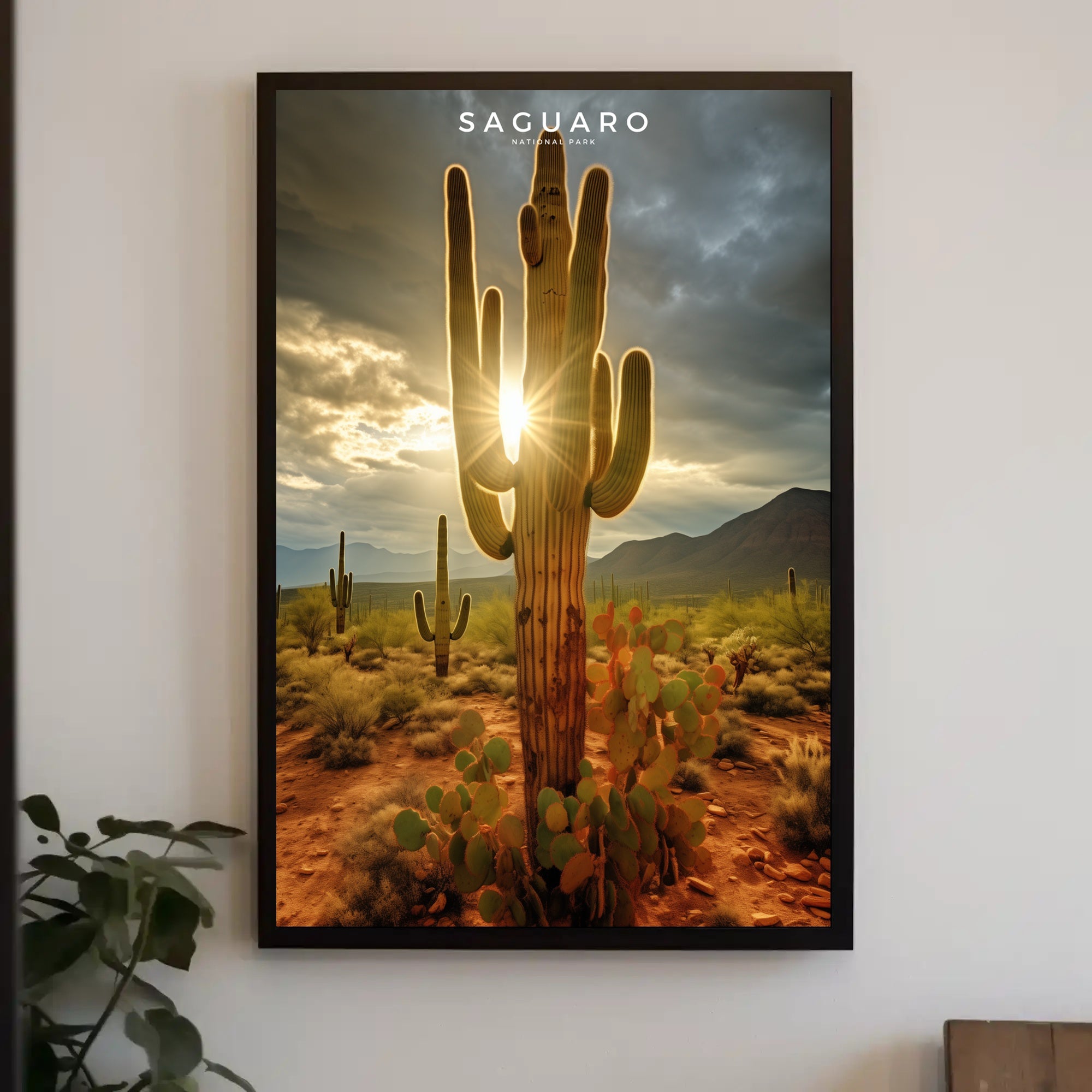 Saguaro Sunset Poster Vintage Desert Travel Print