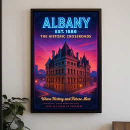 Albany Heritage Sunset City Skyline Poster Vintage Wall Art