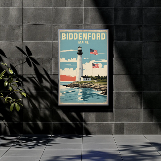 Biddeford Maine Seaside Lighthouse Vintage Travel Poster