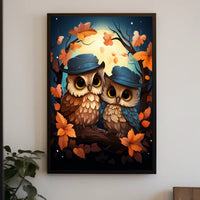 Whimsical Owls Autumn Moonlight Wall Art Poster