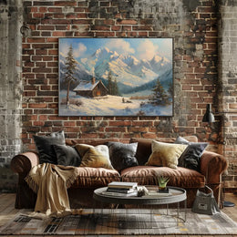 Winter Cabin Retreat: Serene Landscape Art Print
