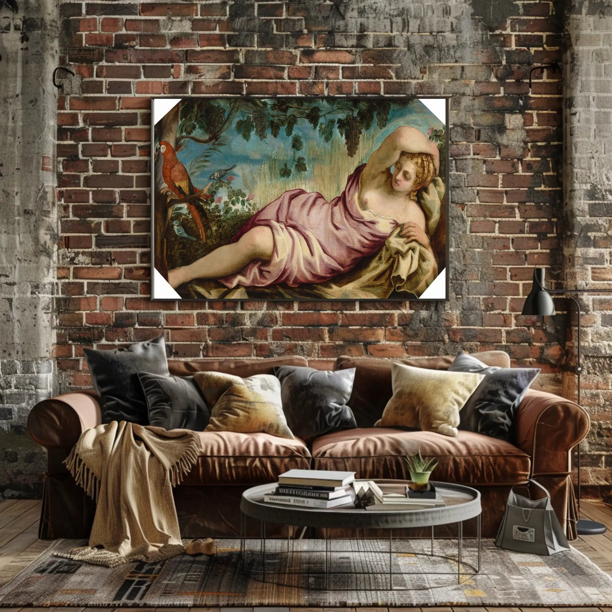 Renaissance Art Scene with Parrot and Nature - Artistic Poster