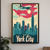 New York City Skyline Illustration Poster Retro Wall Art