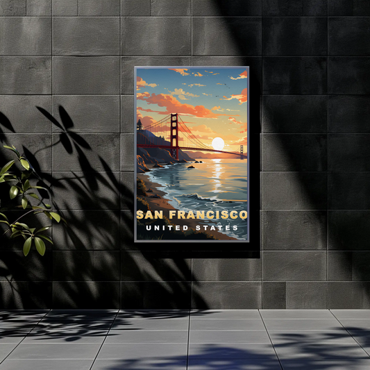 San Francisco California Golden Gate Sunset Vintage Travel Poster