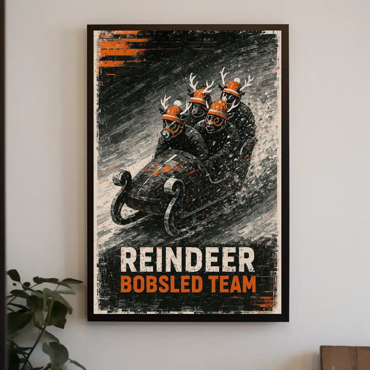 Reindeer Bobsled Team Poster