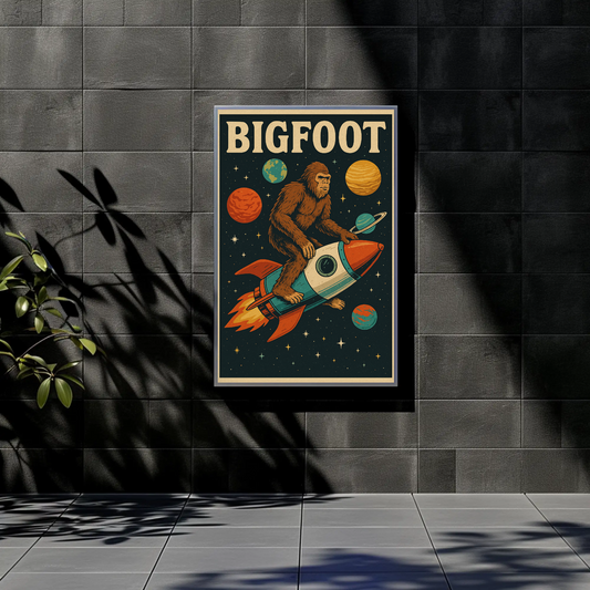 Vintage Poster Bigfoot Space Cartoon