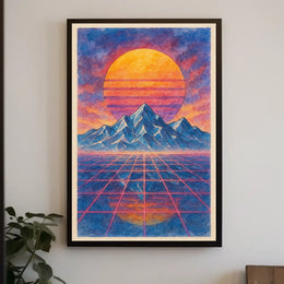 Retro-Futuristic Vaporwave Landscape Art Print - Futuristic Sci-Fi Poster