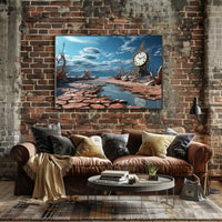 Surrealistic Timepiece in Arid Dreamscape Artistic Poster