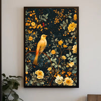 Golden Bird and Blossoms Wall Art Print