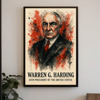 Harding Watercolor Portrait Dramatic Red - Historical or Presidential Poster