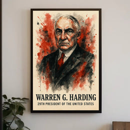 Harding Watercolor Portrait Dramatic Red - Historical or Presidential Poster