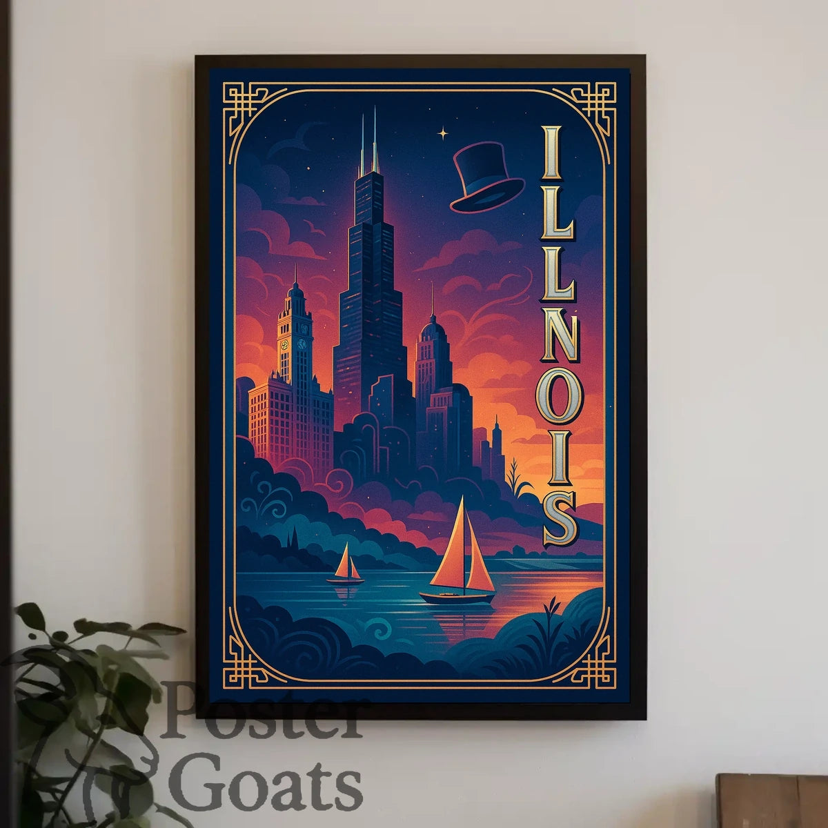 Illinois Skyline Vintage Design Urban or Cityscape Poster
