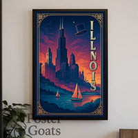 Illinois Skyline Vintage Design Urban or Cityscape Poster
