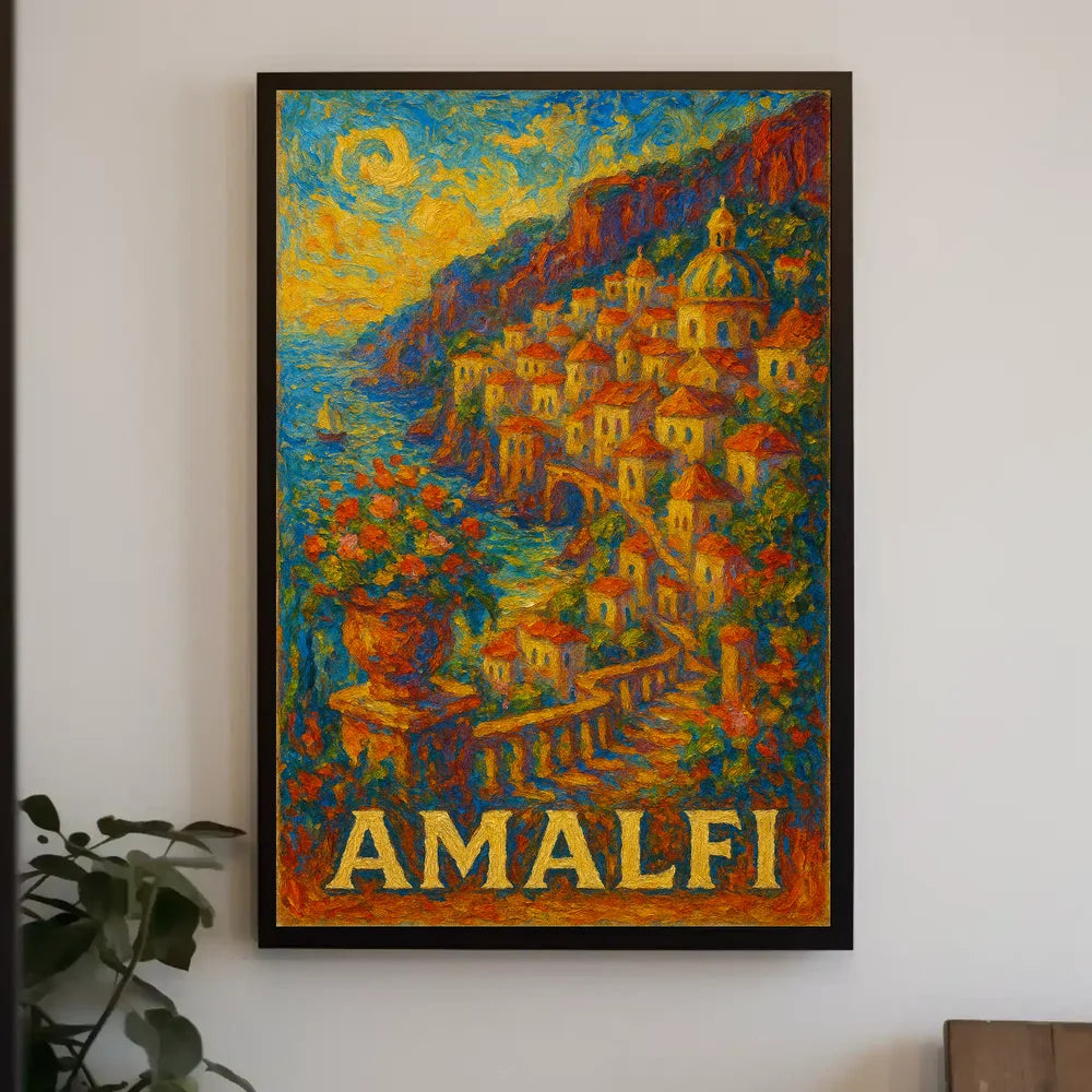 Whimsical Amalfi Coast Poster For Coastal Living Spaces