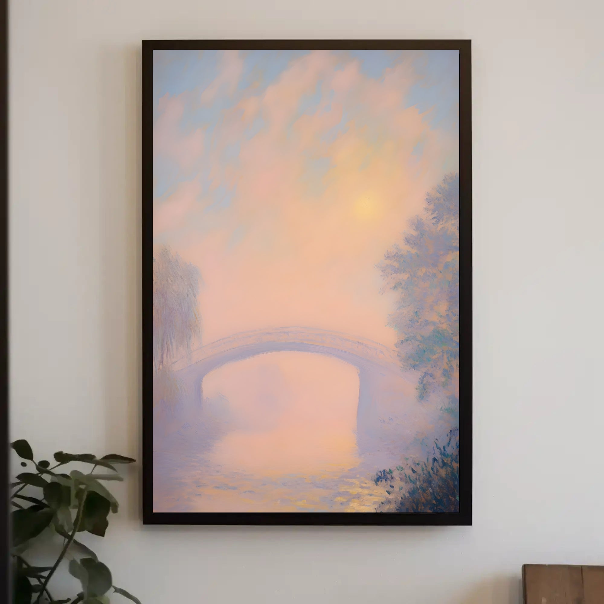 Bridge Sunrise Poster Vintage Pastel Landscape Print
