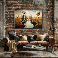 Surreal Landscape with Enigmatic Sculpture Artistic Poster