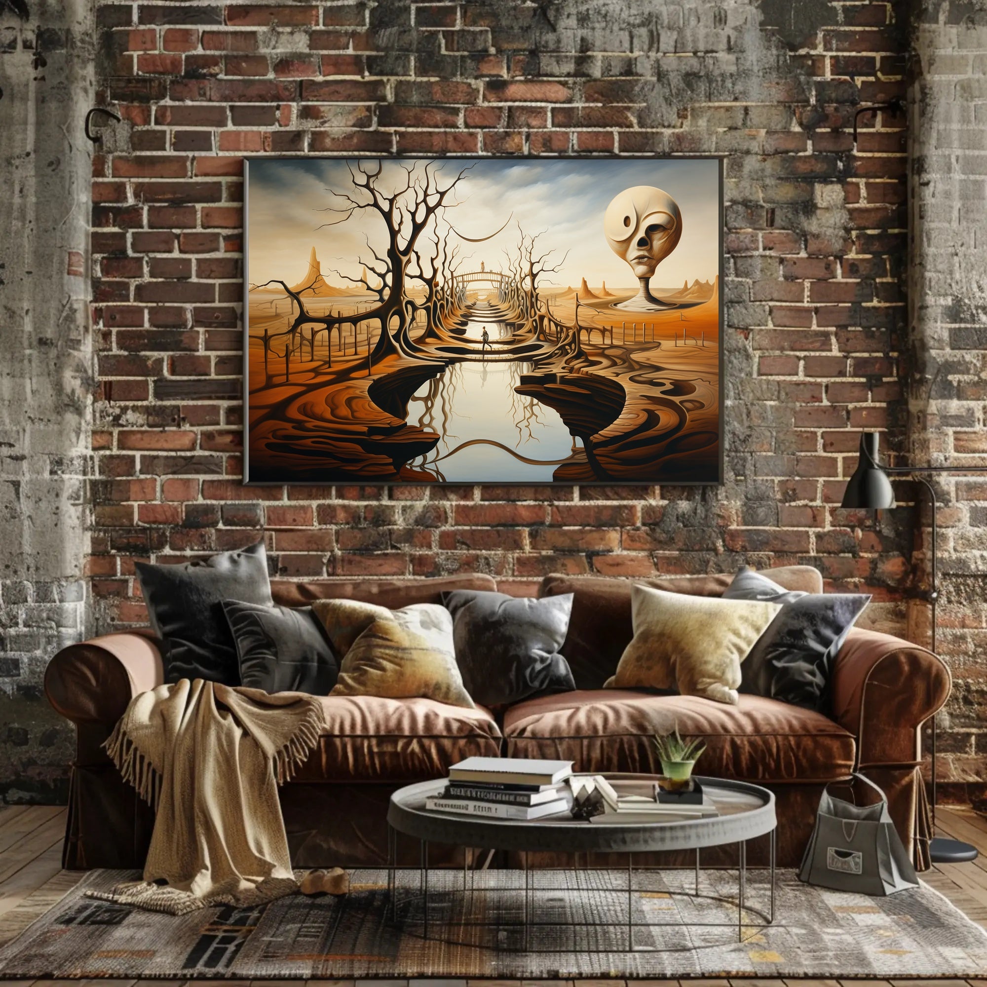 Surreal Landscape with Enigmatic Sculpture Artistic Poster
