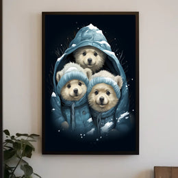 Polar Bear Cubs Winter Wonderland Art Poster
