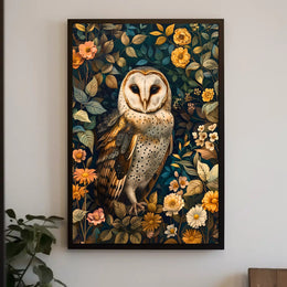 Barn Owl Enchantment in Bloom: Animal Poster