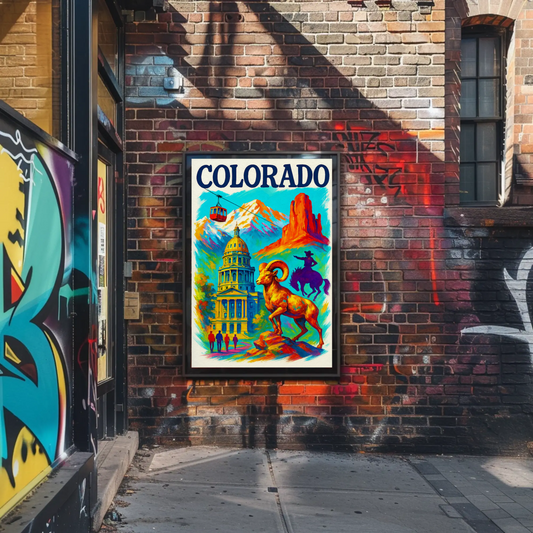 Colorado Mountains Capitol Ram Rider Travel Poster