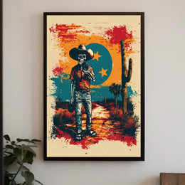 Desert Cowboy Skeleton Poster PosterGoat