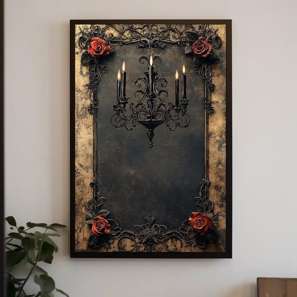 Gothic Chandelier and Roses Art Print Poster
