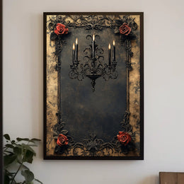 Gothic Chandelier and Roses Art Print Poster