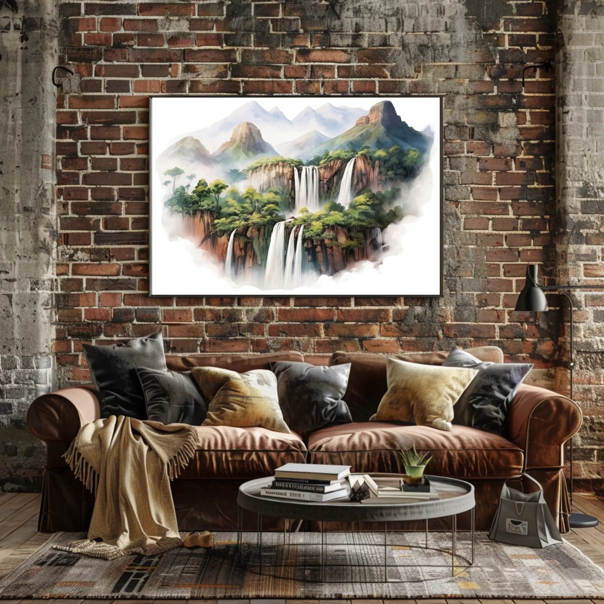 Majestic Waterfalls and Mountains Poster