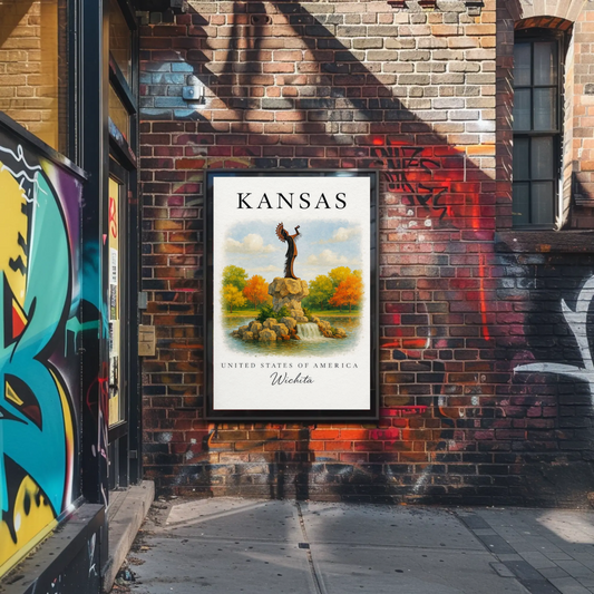 Wichita Kansas Keeper Park Autumn Waterfall Poster Poster