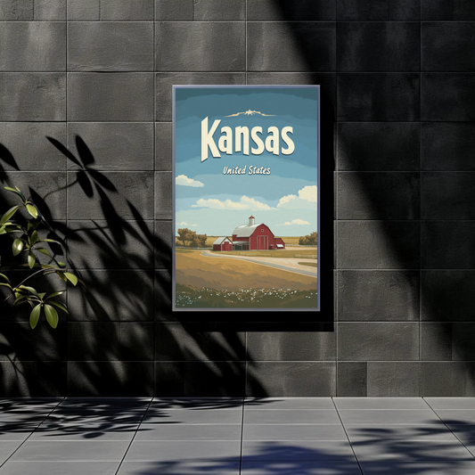 Kansas Farmstead Flat Design Vintage Poster