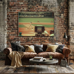 Vintage Baseball Game Nostalgia Poster Mid-Century Style