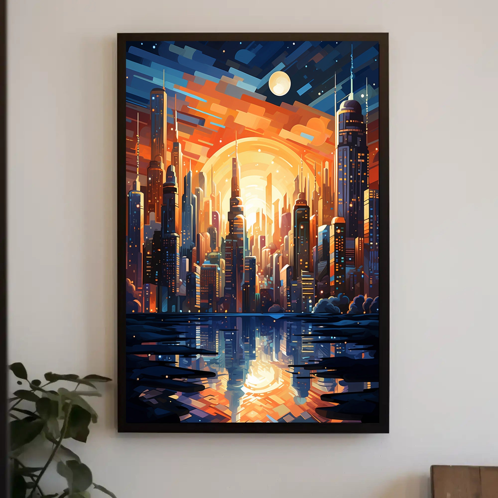Futuristic Cityscape At Sunset Poster PosterGoat