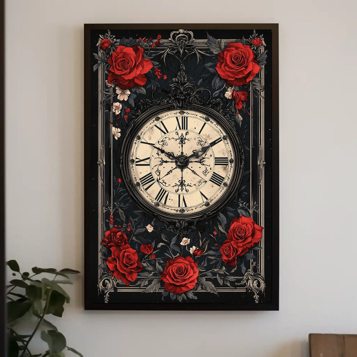 Vintage Clock with Roses in Artistic, Heritage Poster