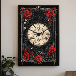 Vintage Clock with Roses in Artistic, Heritage Poster