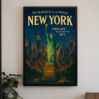 New York City Skyline Cityscape Poster Vintage Wall Art