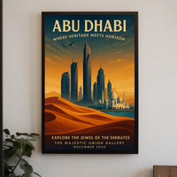 Abu Dhabi skyline and heritage illustrated urban cityscape poster